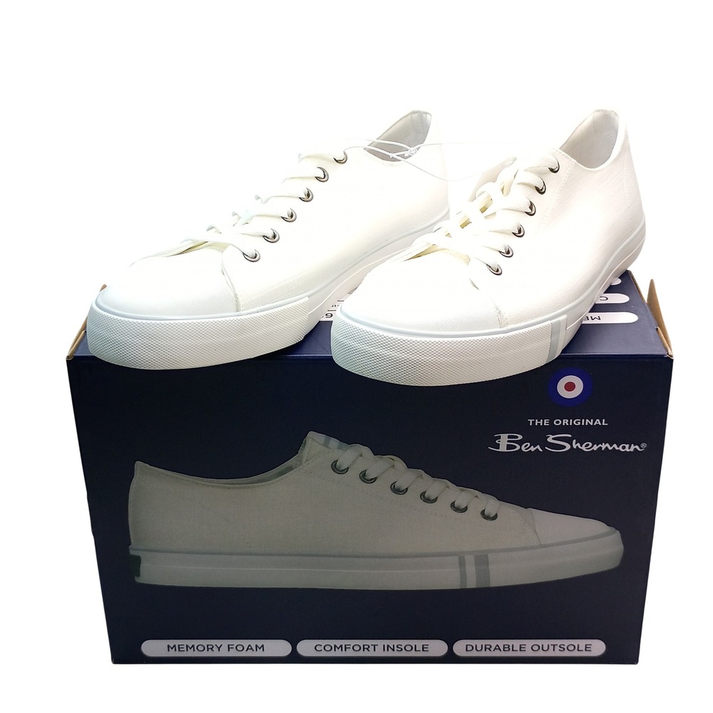 Ben Sherman Dorset Lo Men Size 10 White Canvas Memory Foam BSMDORSLT-1510